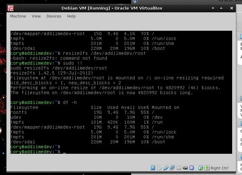 Terminal Resize Filesystem