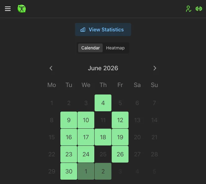 Workout Stats calendar view